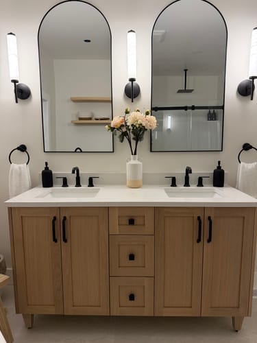 Customer photo review of Bridgeport 60" White Oak Bathroom Vanity, Double Sink