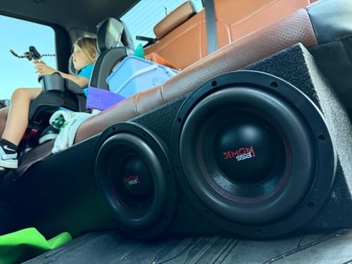 Customer photo review of SoundSkins Enclosures | GMC Sierra / Chevrolet Silverado Crew Cab 2019+ Dual 10" Ported Front Fire- Premium USA Made Subwoofer Box with Bed Liner Spray Finish