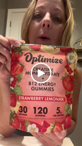 Customer video review of Strawberry Lemonade Optimize Creatine Monohydrate Gummies + B12 Energy Vegan Blend 120 Count
