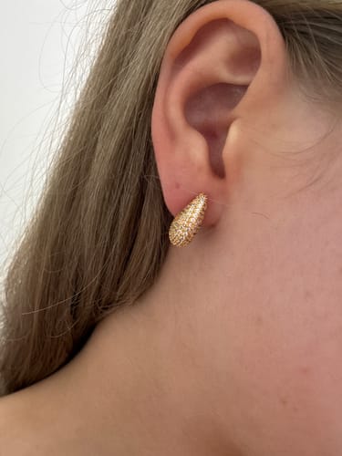 Customer photo review of The Pave Dome Earrings & Diamond Stud Earrings Stacking Set in Gold