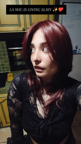 Customer photo review of HOT OF SEASON - DEBORA MONO Monofilament Handmade Wig 6X5 Full Monofilament Hand Tied Top Wig 20 Inches Dark Red Mono Lace Wig With Anti-slip Silicone Strips Glueless Wig DEBORA MONO【BENDY EAR TABS】