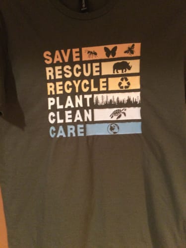 Customer photo review of Save Rescue Recycle Plant Clean Care Vegan Shirt