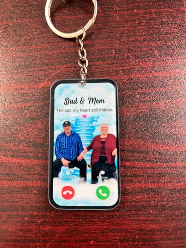 Customer photo review of The Call I Wish I Could Take Memorial Sympathy Gift Remembrance Keepsake Photo Personalized Acrylic Keychain