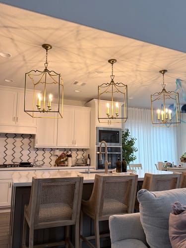 Customer photo review of French Distressed Gold Candle Square Lantern Chandelier