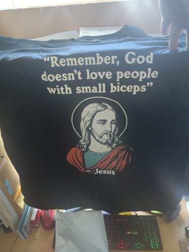 Customer photo review of Jesus Biceps Quote T-Shirt