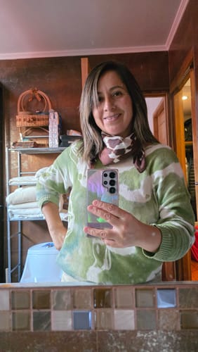 Reseña con foto de un cliente sobre Set Pañuelo Y Aros Pañuelo Estampado Argollas Doble