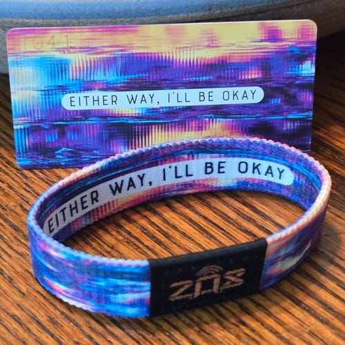 Customer's colorful 'Either Way, I'll Be Okay Bracelet' displayed with its matching collector's card.