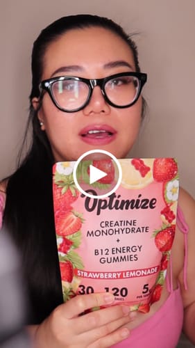 Customer video review of Strawberry Lemonade Optimize Creatine Monohydrate Gummies + B12 Energy Vegan Blend 120 Count
