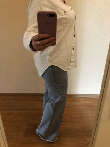 Customer photo review of Semir Long Sleeve Shirt Women Mid-Length Diamond Pattern Cotton 2025 New Spring Oversize Top for Casual and Chic Looks