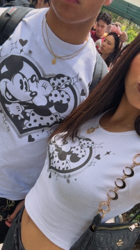 Customer photo review of mickey & minnie black airbrush women’s crop top
