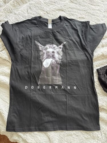 Customer photo review of Doberman T-Shirts Women Dog Prints Cotton Tops Summer O-Neck Oversize T Shirts Casual Short Sleeve Tees Street Woman Clothes