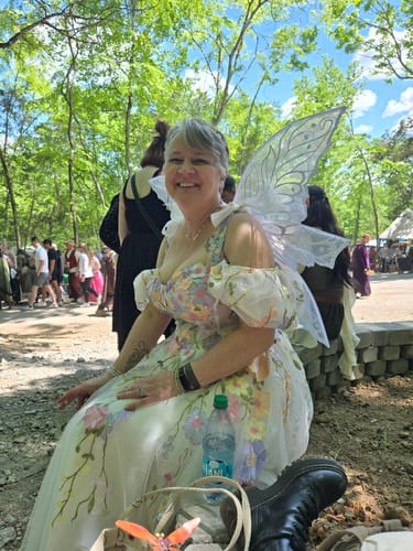 Customer photo review of Embroidery Floral Corset Ivory Dress with Removable Tie Straps