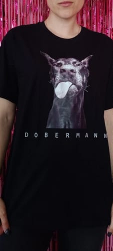 Customer photo review of Doberman T-Shirts Women Dog Prints Cotton Tops Summer O-Neck Oversize T Shirts Casual Short Sleeve Tees Street Woman Clothes