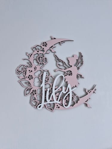 Customer photo review of Fairy On Floral Moon with raised name