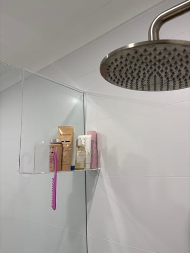 Customer photo review of Clear Acrylic Shower Shelf