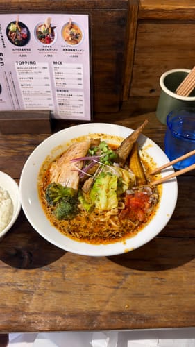 Close-up of a customer's photo of a bowl of ramen; the product is not visible in the image.