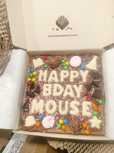 Customer photo review of Custom message birthday brownie