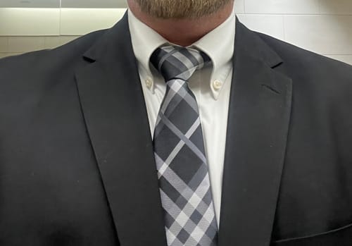 Customer photo review of Black Grey White Plaid Men's 63 Inches Extra Length Tie Handkerchief Cufflinks Set