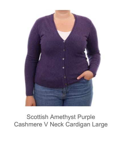 Customer photo review of Scottish Amethyst Purple Cashmere V Neck Cardigan Large