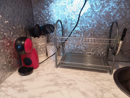 Customer photo review of Plaque Mosaique Adhésive Crédence de Cuisine Relief Chromée 3D