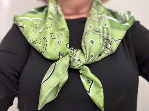 Customer photo review of Brand New Italian Lime Green Bandana Style Silk Scarf