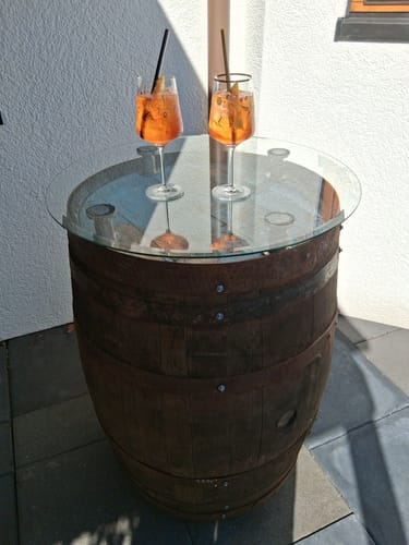 Customer photo review of Glasplatte Tisch Sicherheitsglas für Esstisch, Gartentisch, Weinfass - Rund