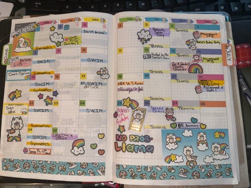 Reviewer's decorated planner, showing an example of how they use sticker sets in their journal.