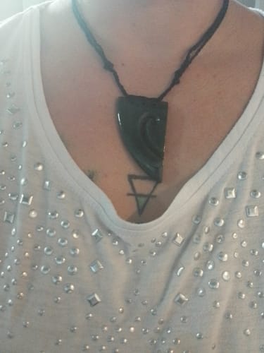Customer photo review of Genuine NZ Greenstone Split Heart Necklaces with Binding