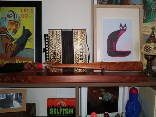 Customer photo review of Maori Taiaha With Greenstone Tongue on Stand