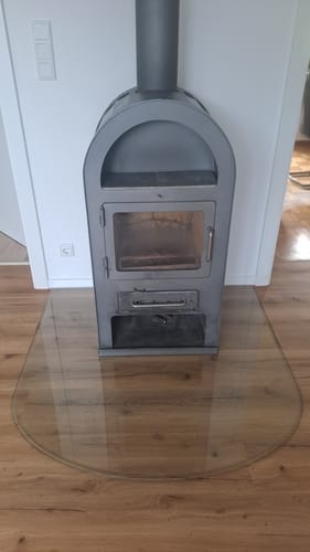 Customer photo review of Glasplatte Kamin, Funkenschutzplatte Glas für Kaminofen - Rundbogen