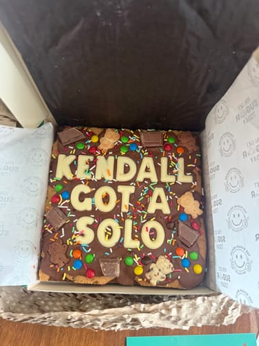 Customer photo review of Custom message brookie (brownie cookie)
