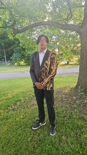 Customer photo review of Men's 2-Piece Suit Gold Sequin Branches Black Tuxedo