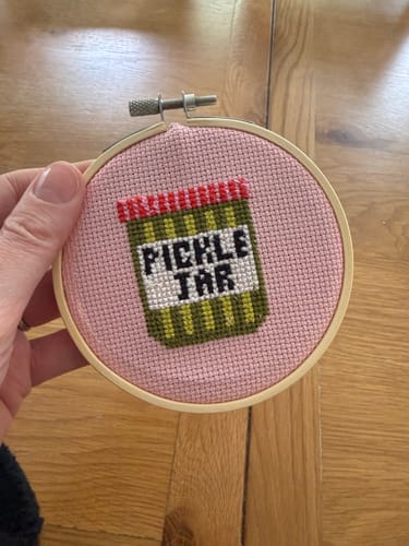 Customer photo review of Pickle Jar Cross Stitch Kit