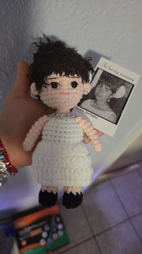 Customer photo review of Dolly® Personalized Crochet Doll with Photo Card