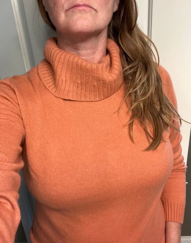 Customer photo review of Salmon Pink Cashmere Cowl Neck Jumper Large
