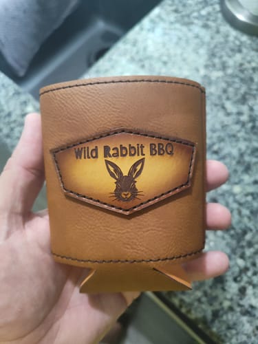 Customer photo review of Custom Leather Patch Koozies