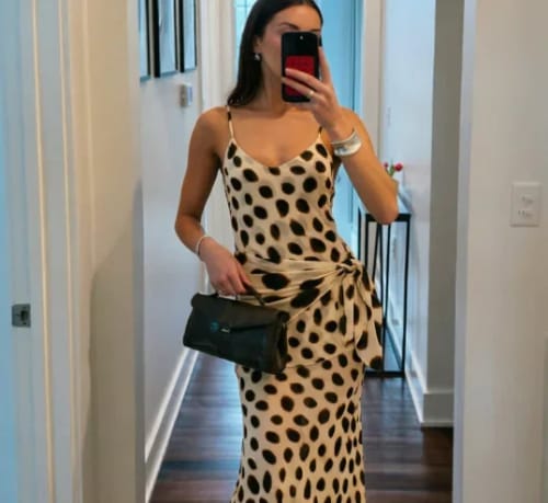 Customer photo review of Natasha Printed Slip Dress with Detachable Scarf