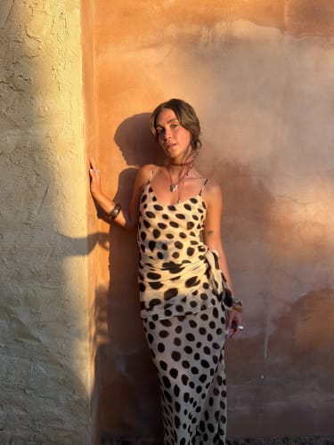 Customer photo review of Natasha Printed Slip Dress with Detachable Scarf