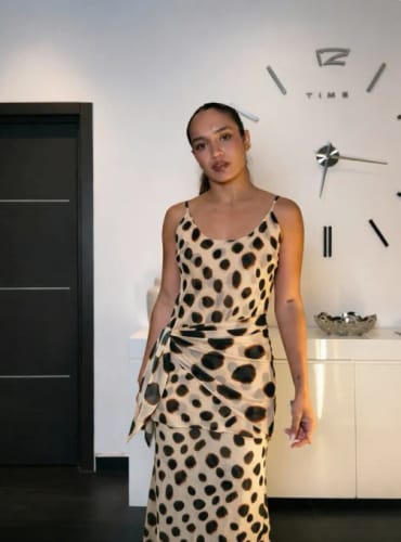 Customer photo review of Natasha Printed Slip Dress with Detachable Scarf
