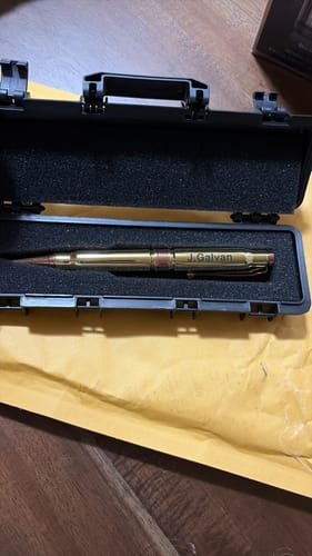 Customer photo review of .308 Real Bullet Casing Refillable Twist Pen - Tactical Gift Box - Polished Brass