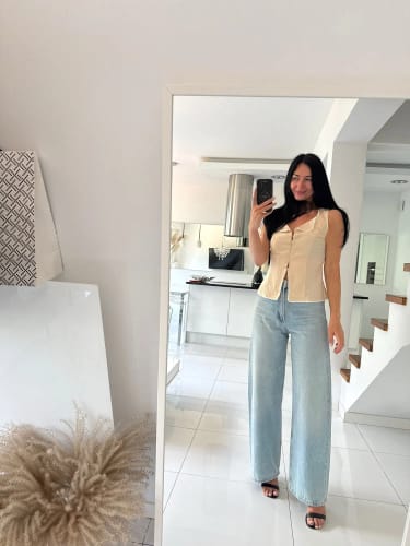 Customer photo review of Mira Lace Trim Split Hem Top