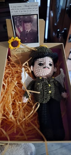Customer photo review of Dolly® Personalized Crochet Doll with Photo Card