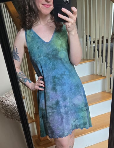 Customer photo review of Sleeveless Mini Slip Dress 'Abalone'
