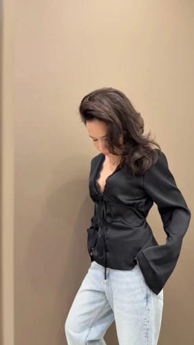 Customer photo review of Miranda Satin V-Neck Tank Top