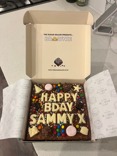 Customer photo review of Custom message birthday brownie