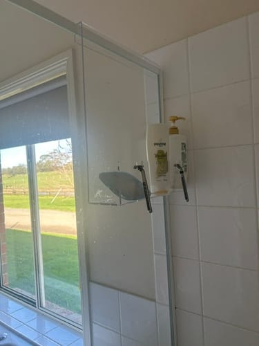 Customer photo review of Clear Acrylic Shower Shelf