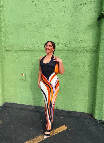 Customer photo review of Valentina Colorblock Swirl Pattern Maxi Dress