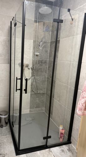 Customer photo review of Sonni Eckeinstieg Duschkabine Schwarzes Pendeltür Dusche 195cm HöHe Mit PendeltüRen Pendeltür 6mm Nano Esg-Glas Scharniertür Duschabtrennung Ohne Rahmen