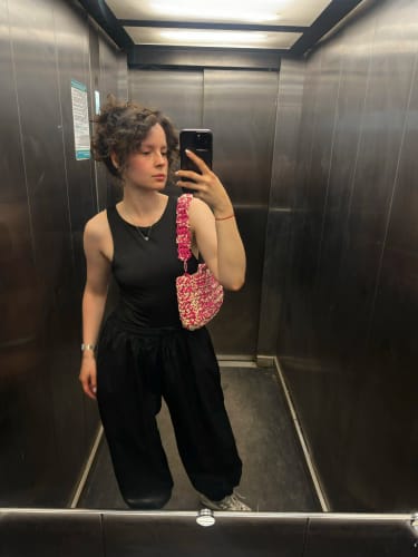 Customer photo review of Amethyst Wide Leg Cotton Trousers