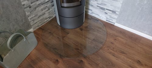 Customer photo review of Glasplatte Kamin, Funkenschutzplatte Glas für Kaminofen - Tropfenbogen